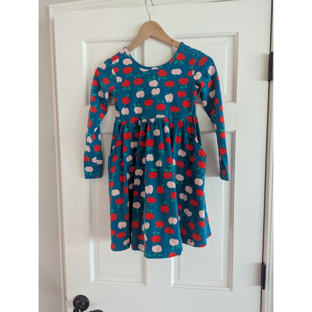 Hanna Andersson Girls Long Sleeve Skater Style Dress Tunic Apples Size 8 130